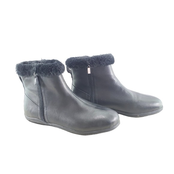 SoftWalk Shoes - Softwalk Helena 9 Please Read Black Leather Faux Fur Lining Booties Zip Ankle